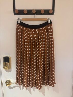 Joe Fresh x Jillian Harris Brown and White Polka Dot Pleated Midi Skirt